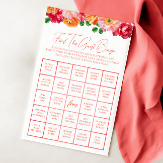 Jeu de bingo à la nuptiale rose et orange