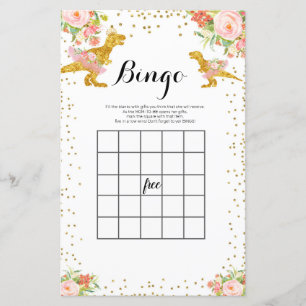 Jeu de bingo à l'aquarelle Dino rose et or