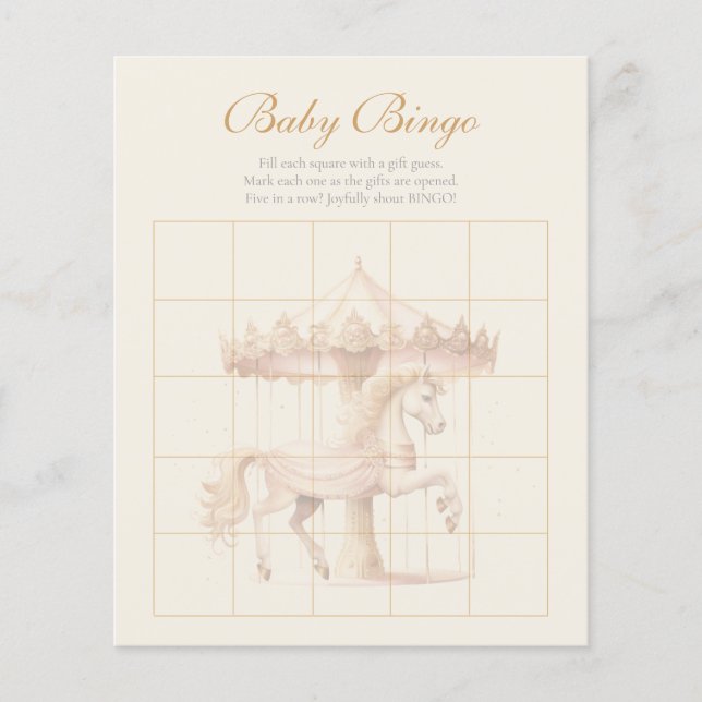 Jeu de bingo aquarelle Cheval Carrousel Rose Vinta (Devant)