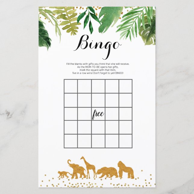 Jeu de bingo aquarelle Safari (Devant)