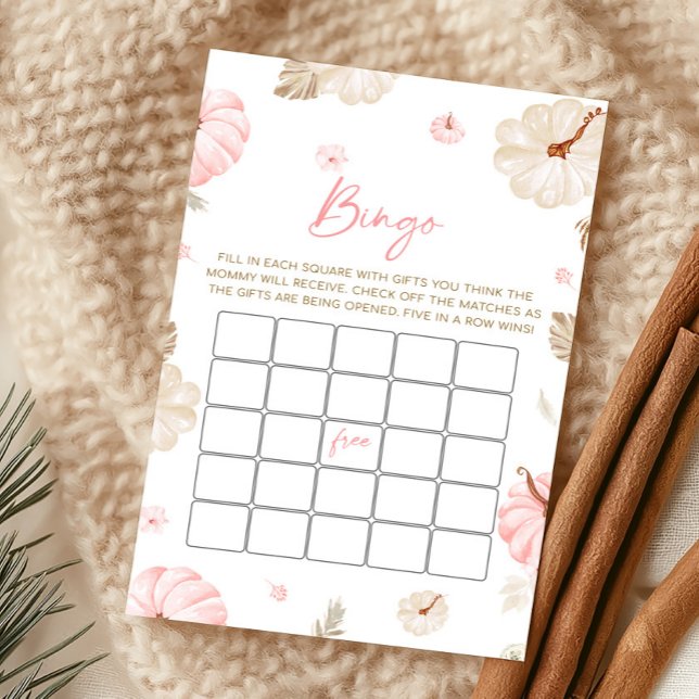 Jeu de Bingo Automne Citrouille Douce Rose (Girl Fall Pumpkin Baby Shower Bingo Game)