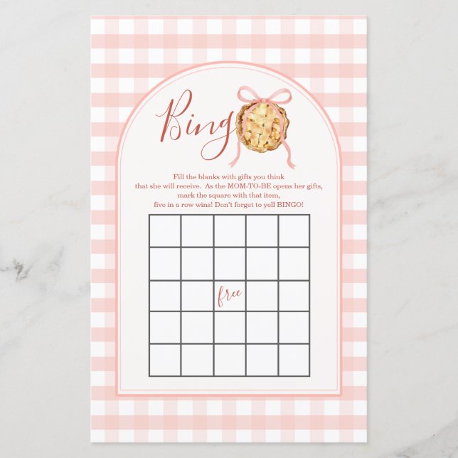 Jeu de Bingo Automne Gingham Rose Pastel Tarte Suc (Devant)