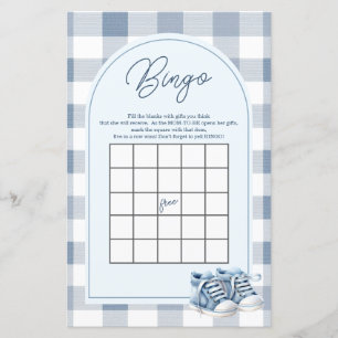 Jeu de bingo Baby Shower à carreaux Bleu Baby Shoe