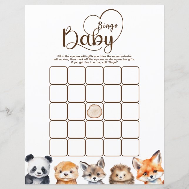 Jeu de bingo Baby Shower Animaux de la Forêt (Devant)