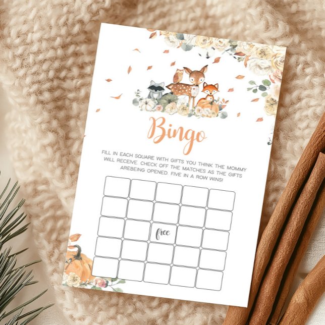 Jeu de Bingo Baby Shower Animaux de la Forêt d'Aut (Floral Woodland Animals Baby Shower Bingo Game)