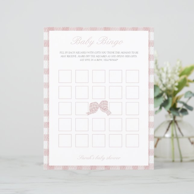 Jeu de bingo baby shower arc rose (Debout devant)