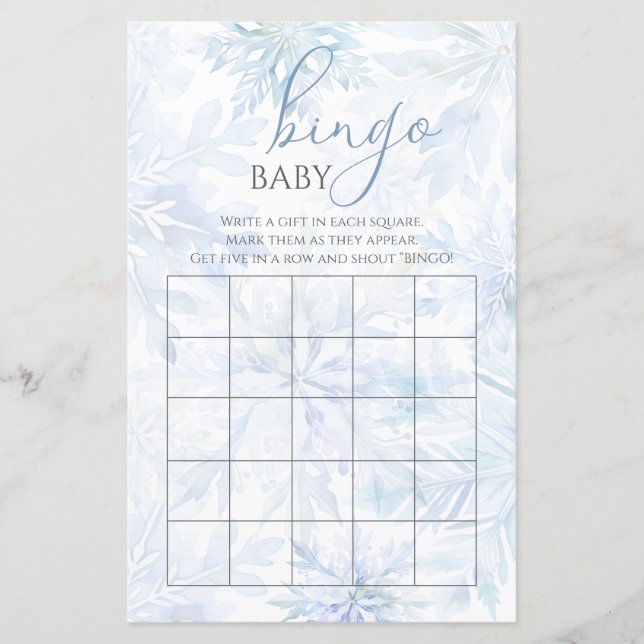 Jeu de bingo Baby Shower Bébé garçon hiver Flocon  (Devant)