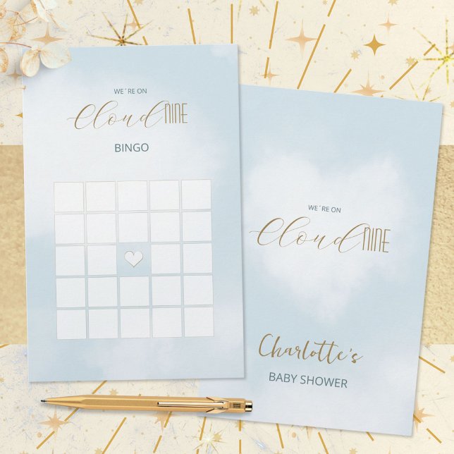 Jeu de bingo Baby Shower Bleu Céleste Cloud 9 (Cloud 9 Celestial Blue Baby Shower Bingo Game ©Susanne Sachers - Sunny Mind 🌞)
