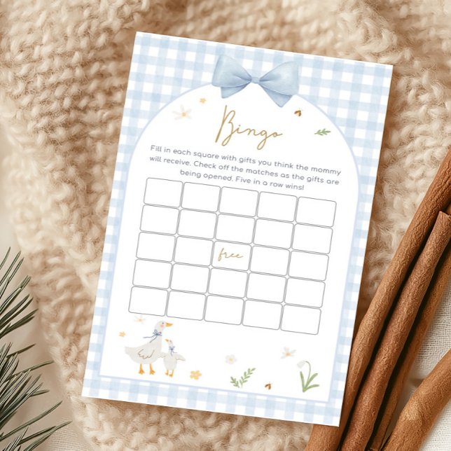 Jeu de Bingo Baby Shower Blue Gingham Silly Goose (silly Goose Baby Shower Game)