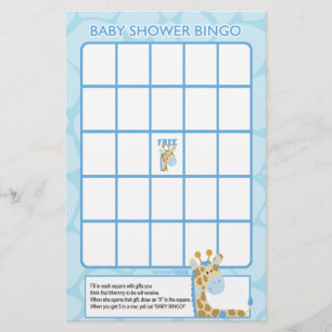 Jeu de Bingo Baby Shower Blue Giraffe