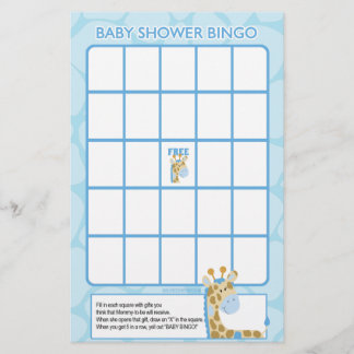 Jeu de Bingo Baby Shower Blue Giraffe