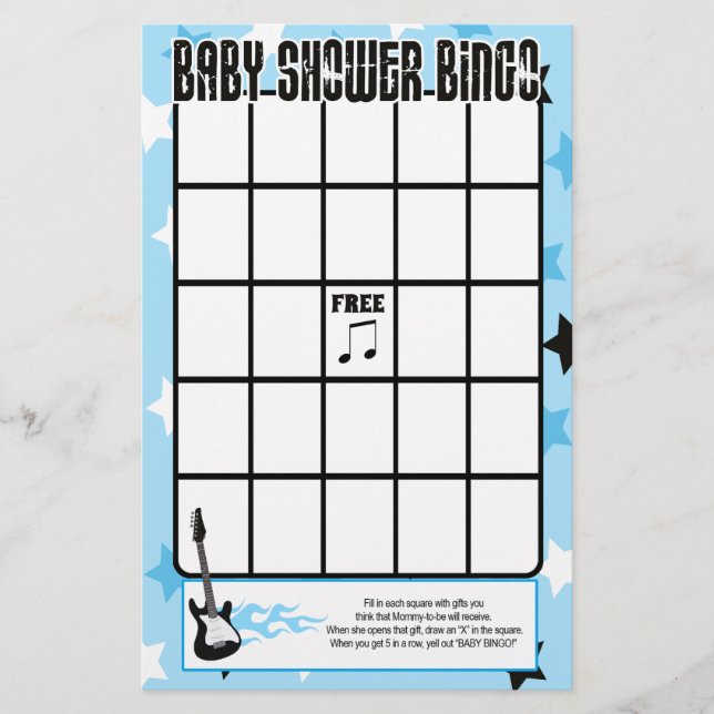 Jeu de bingo Baby Shower Blue Rock Star (Devant)