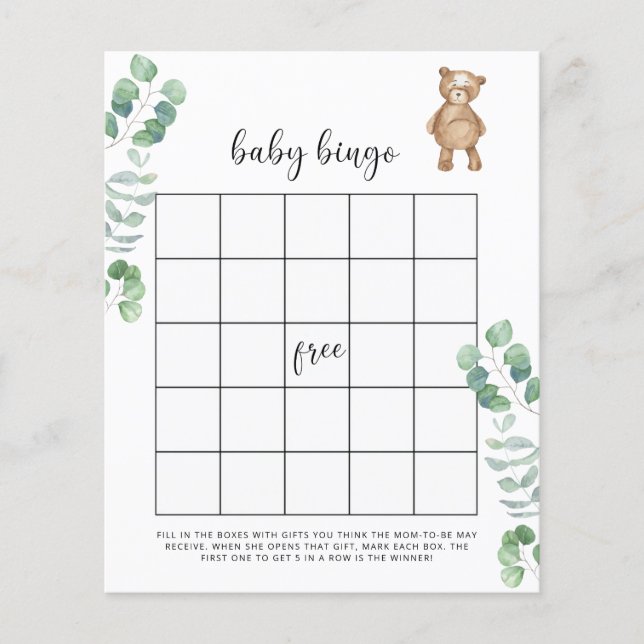 Jeu de bingo Baby shower bois d'eucalyptus (Devant)