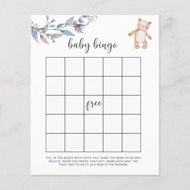 Jeu de bingo Baby shower bois d'eucalyptus (Devant)