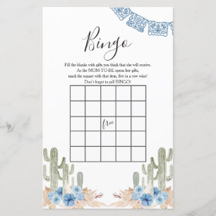Jeu de Bingo Baby Shower Cactus Bleu Occidental