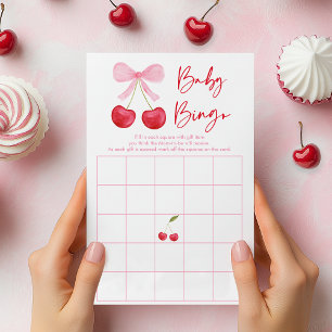 Jeu de Bingo Baby Shower Cherry Baby avec un Nœud 