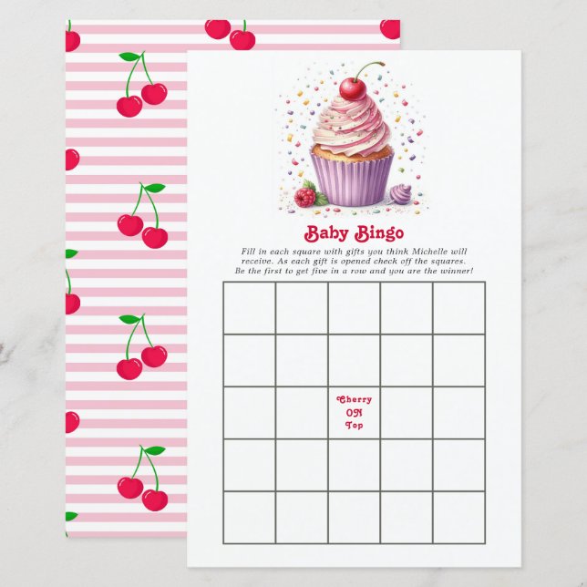 Jeu de Bingo Baby Shower Cherry On Top (Devant / Derrière)