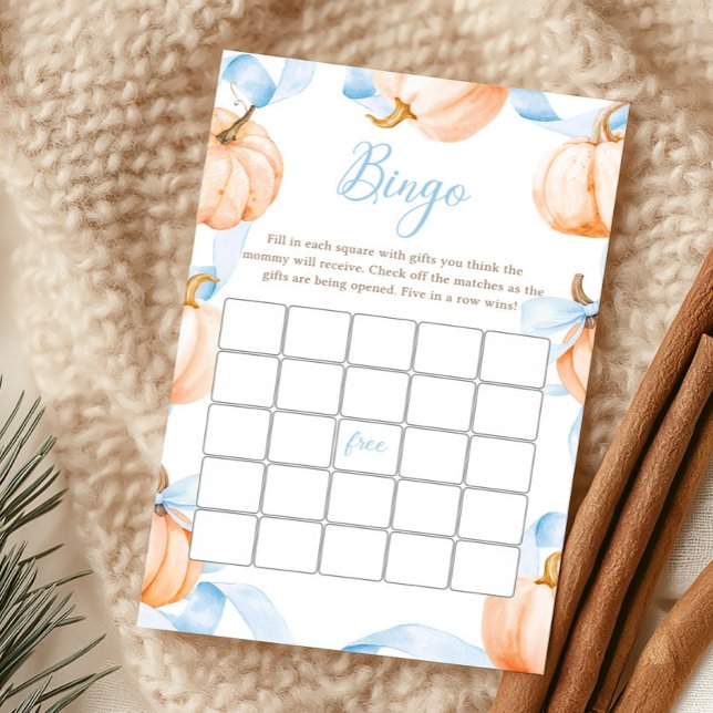 Jeu de Bingo Baby Shower Citrouille à Ruban Bleu (Boy Bow Pumpkin Baby Shower Bingo Game)