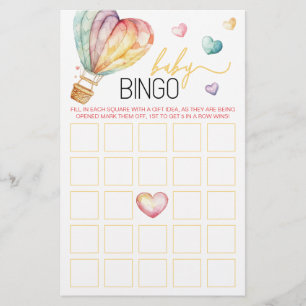 Jeu de bingo Baby Shower coeurs aquarelle