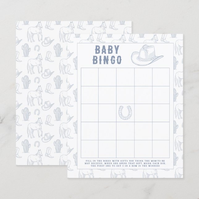 Jeu de bingo Baby shower Cowboy (Devant / Derrière)