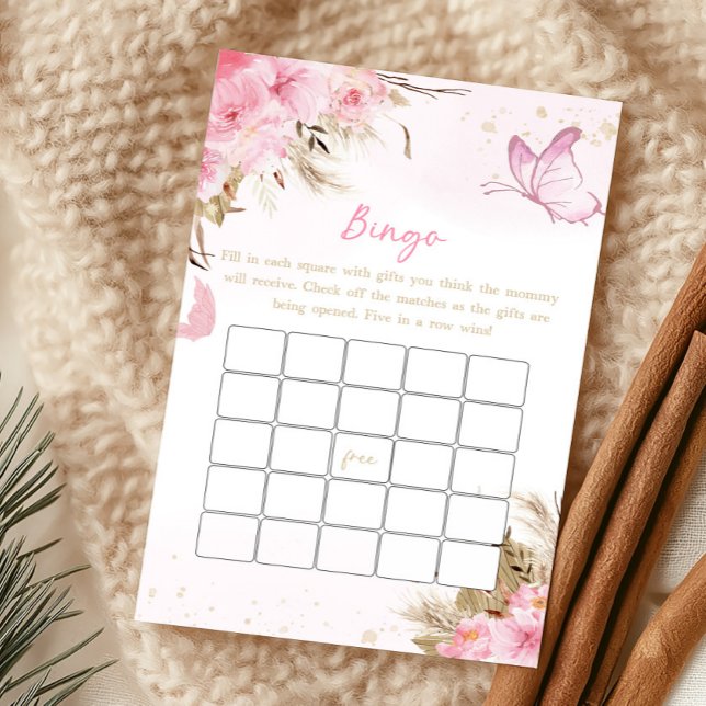 Jeu de Bingo Baby Shower Fleurs Papillon (Pink Butterfly Baby Shower Bingo Game)