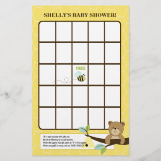 Jeu de bingo Baby Shower Honey Bear et Bee Baby