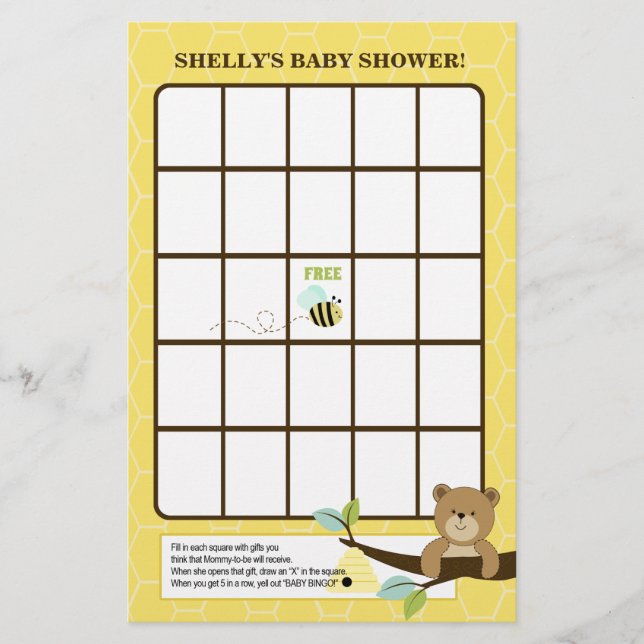 Jeu de bingo Baby Shower Honey Bear et Bee Baby (Devant)