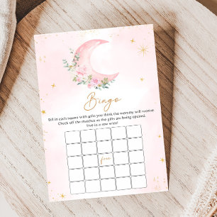 Jeu de Bingo Baby Shower Lune Rose et Étoiles