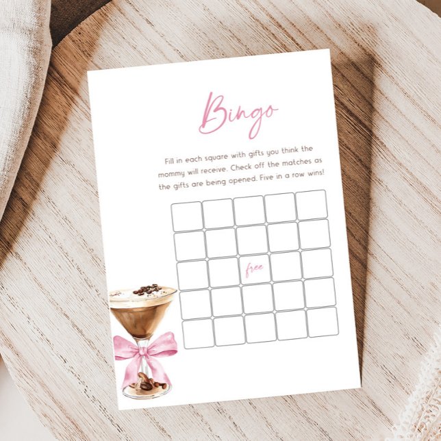 Jeu de Bingo Baby Shower Martini Espresso Ruban Ro (Espresso Baby Shower Game)