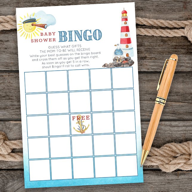 Jeu de Bingo Baby shower Nautique Cute (Baby Bingo game card from my Ahoy it's a boy Nautical Baby Shower collection)
