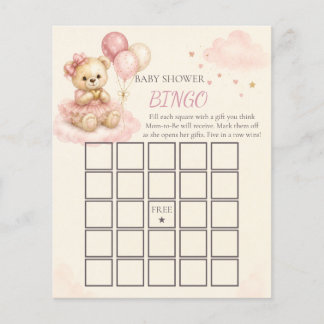 Jeu de bingo Baby Shower Ourson Rose