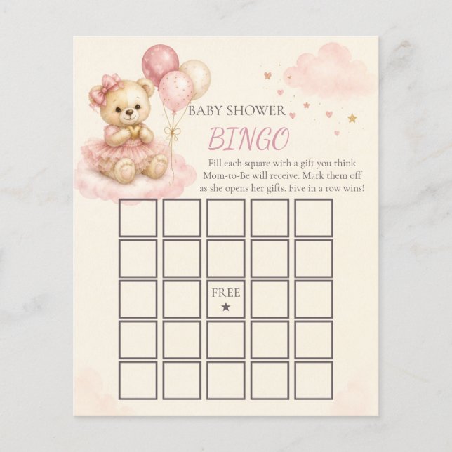 Jeu de bingo Baby Shower Ourson Rose (Devant)