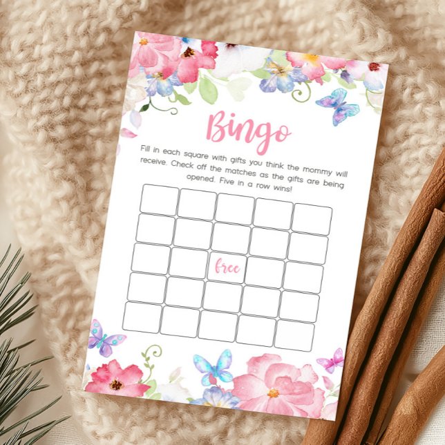 Jeu de Bingo Baby Shower Papillon Floral (Butterflies Baby Shower Bingo Game)