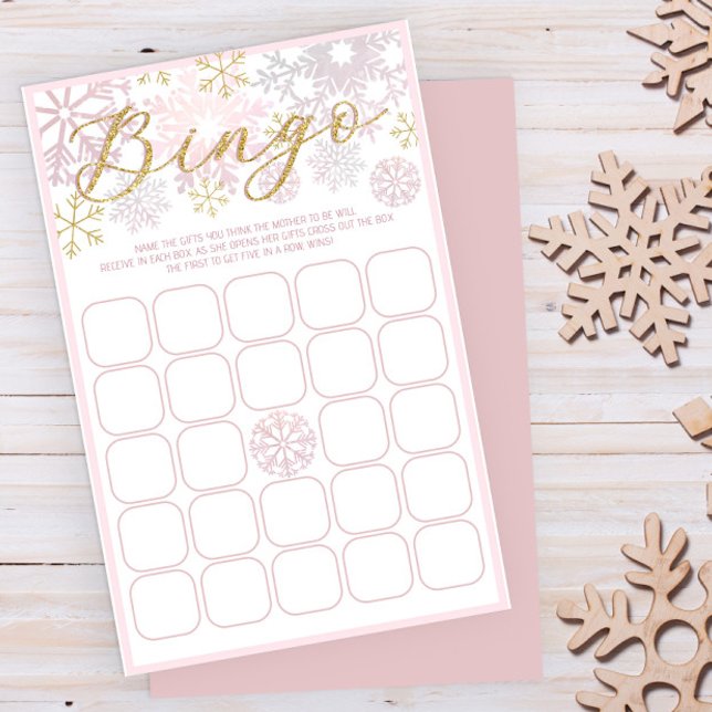 Jeu de Bingo Baby shower Pink Snowflake (Blush Pink Winter Baby Shower Fun Game)
