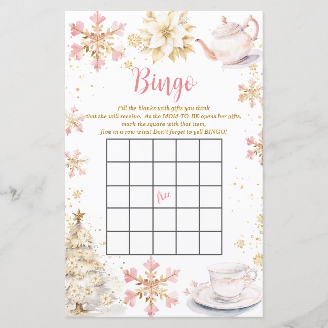 Jeu de bingo Baby Shower Pink Winter Tea Party (Devant)