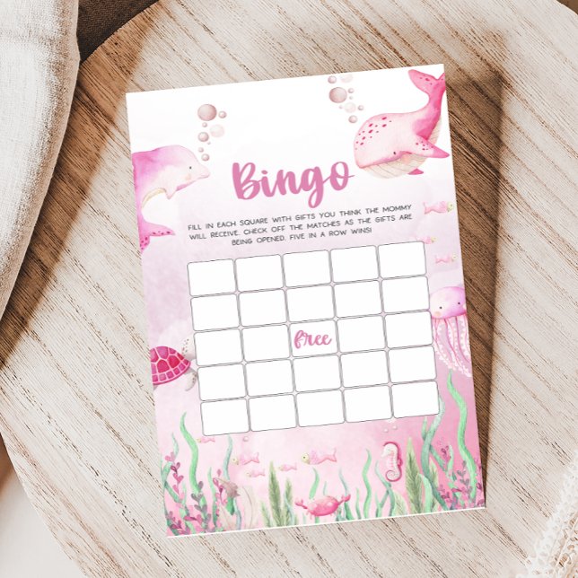 Jeu de bingo Baby Shower Rose sous la mer (Under the Sea Baby Shower Game)