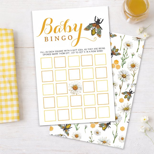 Jeu de Bingo Baby Shower | Thème Abeille Bumblebee (Mama Bee Baby Bingo Game Card)