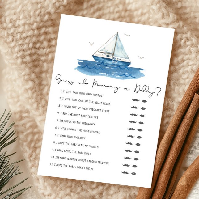 Jeu de Bingo Baby Shower Thème Voilier (Ahoy It’s A Boy Baby Shower Guess Who Mommy or Daddy Game)