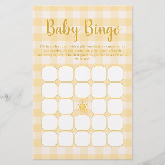 Jeu de bingo Baby Shower Yellow Sunshine (Devant)