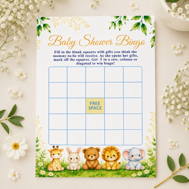 Jeu de bingo bébé Animaux de la forêt à l'aquarell (Créateur téléchargé)