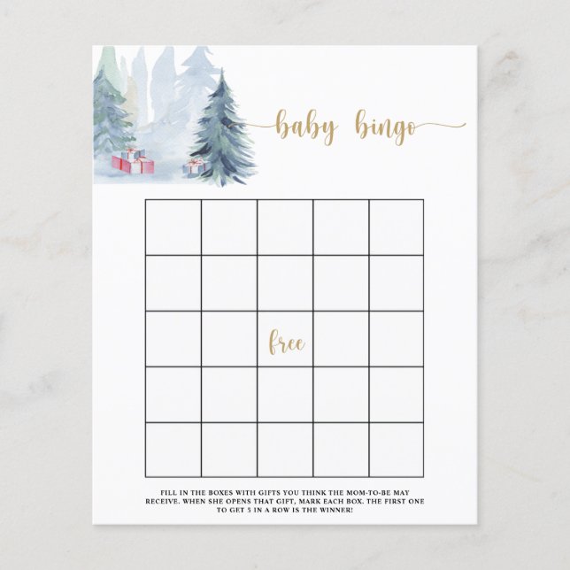 Jeu de bingo bébé arbres de pin bleus d'hiver (Devant)