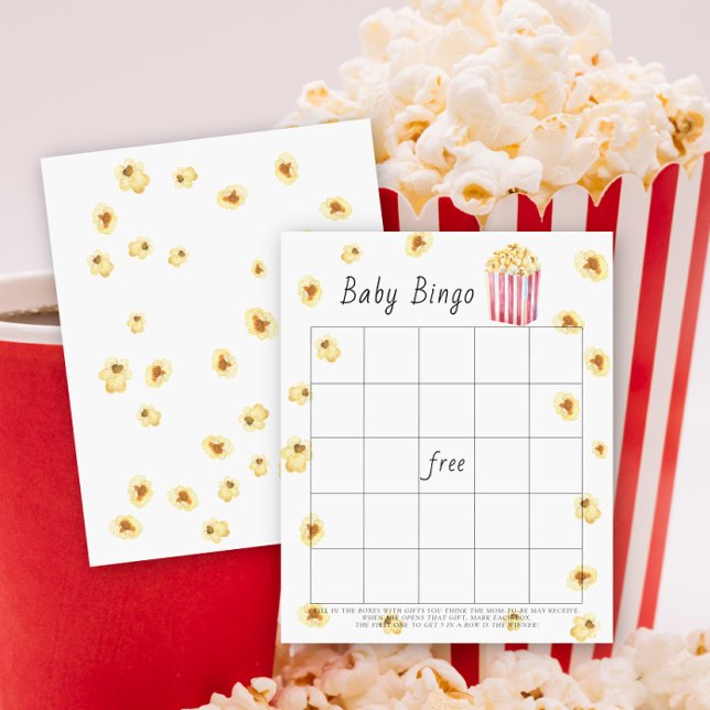 Jeu de bingo bébé au popcorn aquarelle (Créateur téléchargé)