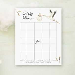 Jeu de bingo bébé cigogne aquarelle