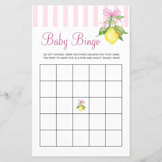Jeu de bingo bébé Coquette Pink Lemons (Devant)