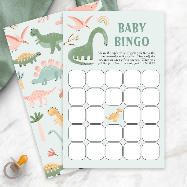 Jeu de Bingo Bébé Dinosaure (Green Dinosaur Theme Baby Shower Bingo Game Card by Painted Paperie
)