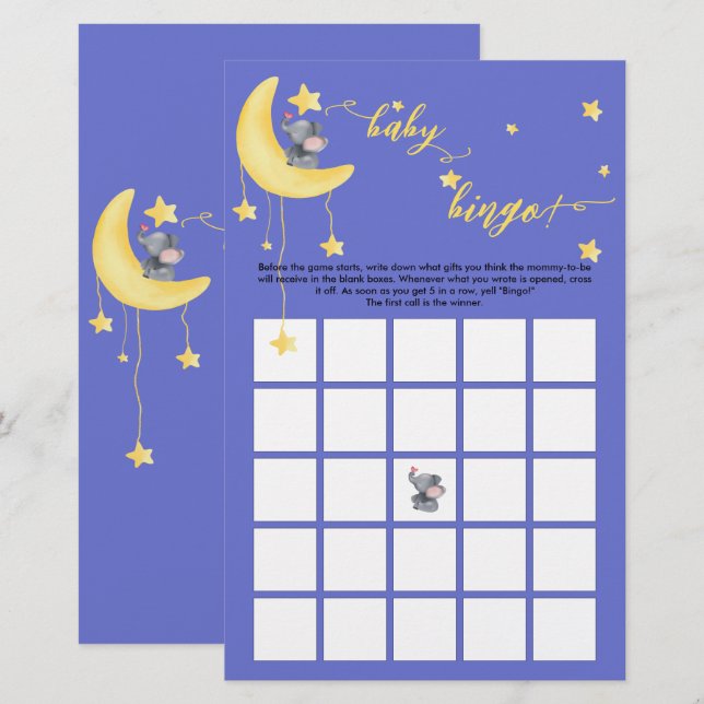 Jeu de Bingo Bébé Éléphant Mignon et Papillon (Devant / Derrière)