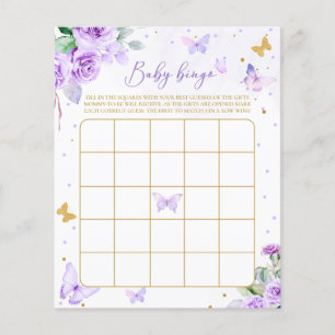 Jeu de bingo bébé papillon floral or violet