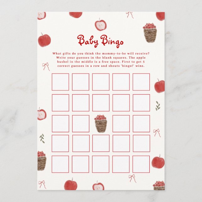 Jeu de bingo bébé pomme rouge fantaisiste d'automn (Devant)