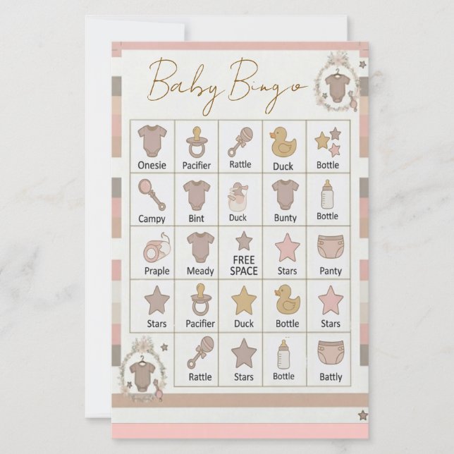 Jeu de Bingo Bébé Rayures Grises Rose  (Devant)