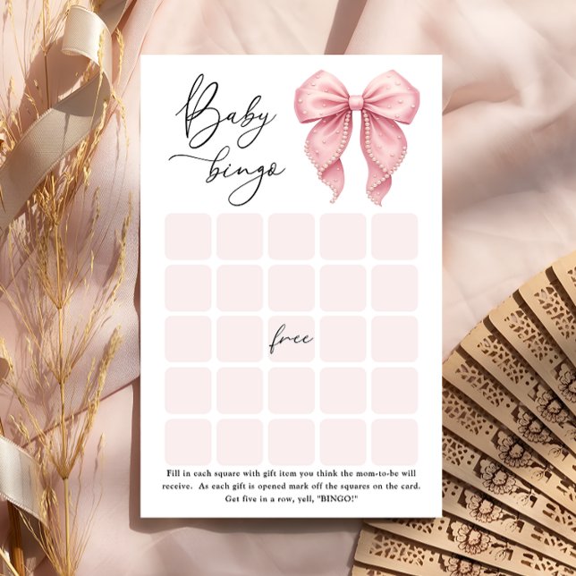 Jeu de Bingo Bébé Ruban Rose Élégant (Créateur téléchargé)